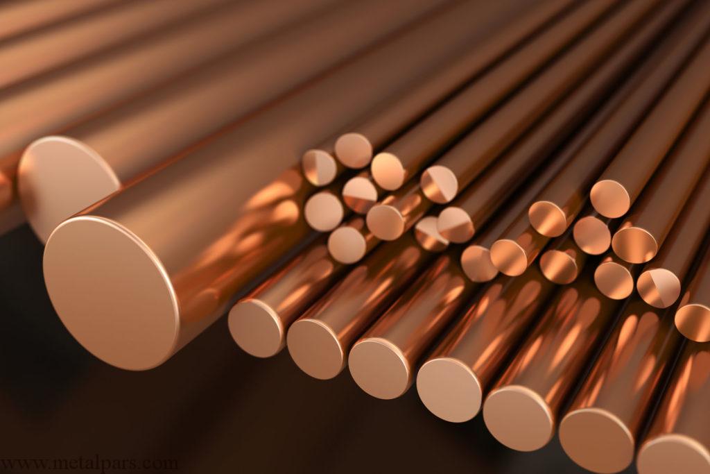 Copper metal, rods of copper. 3d illustration.